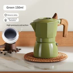 image-Espresso Maker Dual Valve Moka Pot Vintage Wooden Handle150ML Coffee