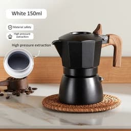 image-Espresso Maker Dual Valve Moka Pot Vintage Wooden Handle150ML Coffee