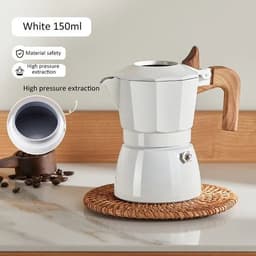 image-Espresso Maker Dual Valve Moka Pot Vintage Wooden Handle150ML Coffee