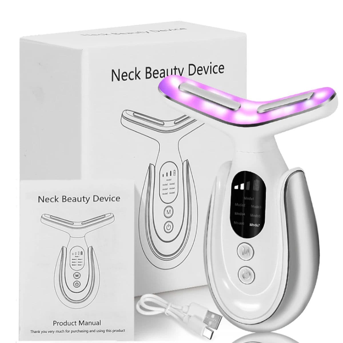 image-Rechargeable Face and Neck Massager with 7 Colours LED and Heat Mode,