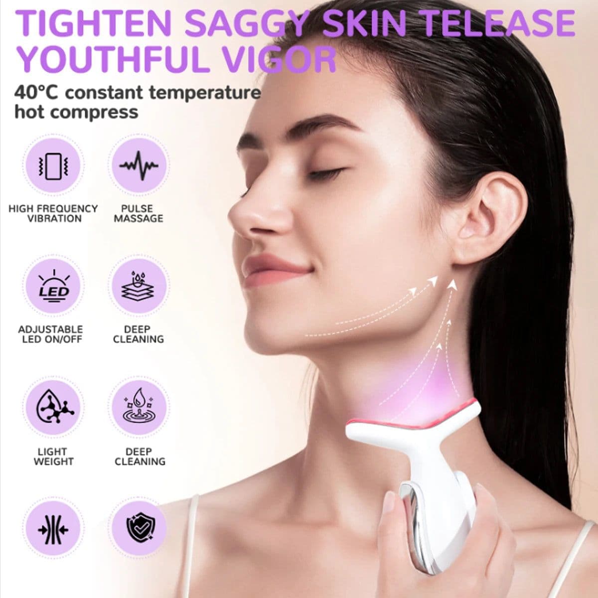 image-Rechargeable Face and Neck Massager with 7 Colours LED and Heat Mode,