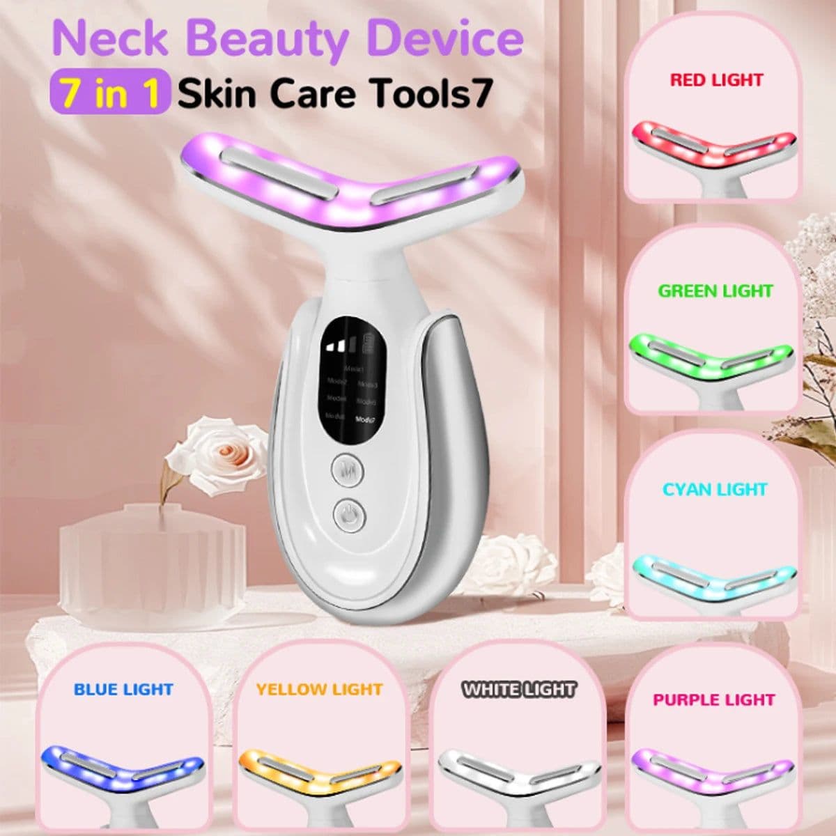 image-Rechargeable Face and Neck Massager with 7 Colours LED and Heat Mode,