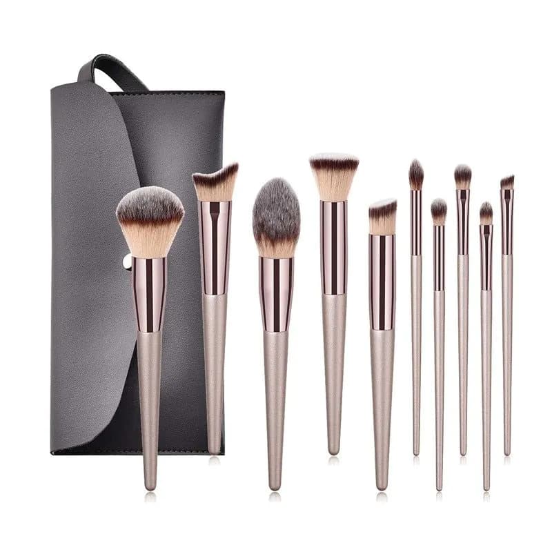image-10pcs Champagne Makeup Brushes Set Foundation Powder Blush Eyeshadow