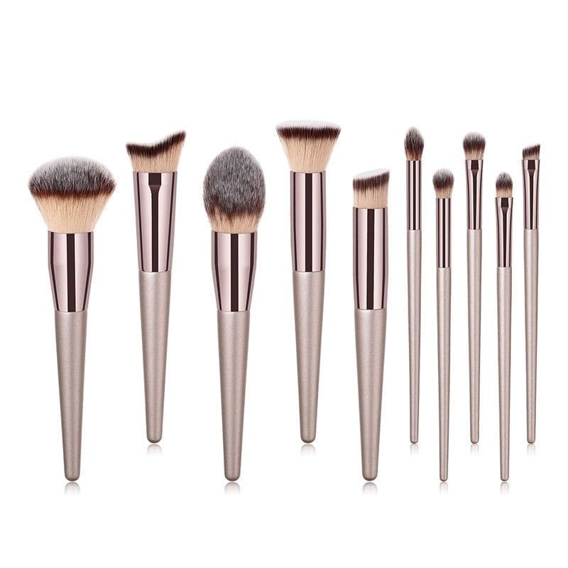 image-10pcs Champagne Makeup Brushes Set Foundation Powder Blush Eyeshadow