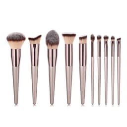 image-10pcs Champagne Makeup Brushes Set Foundation Powder Blush Eyeshadow