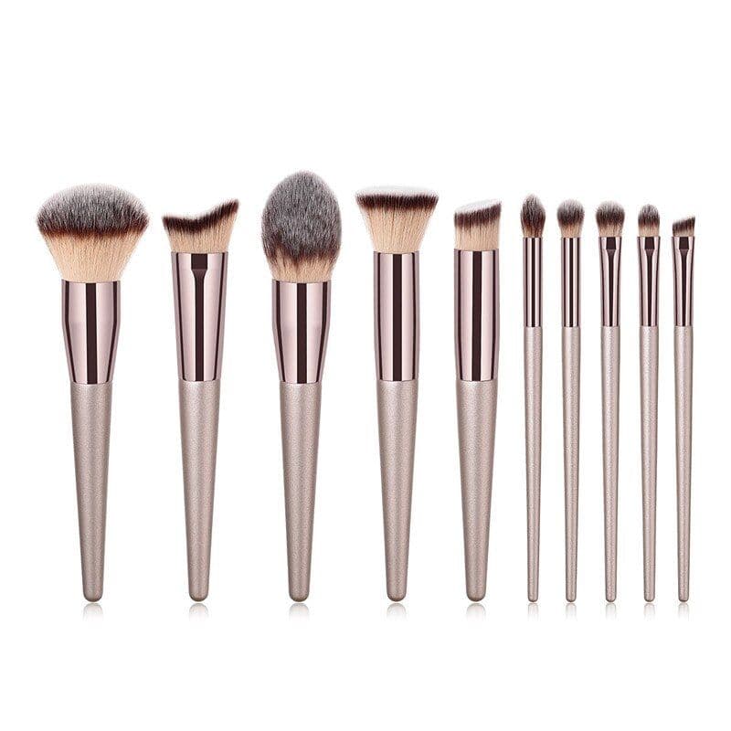 image-10pcs Champagne Makeup Brushes Set Foundation Powder Blush Eyeshadow