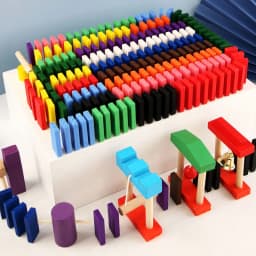 image-Wooden Domino Blocks Building Toy Kits Color Sort Rainbow