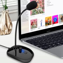 image-Gooseneck Computer Microphone USB Sound Card Monitor