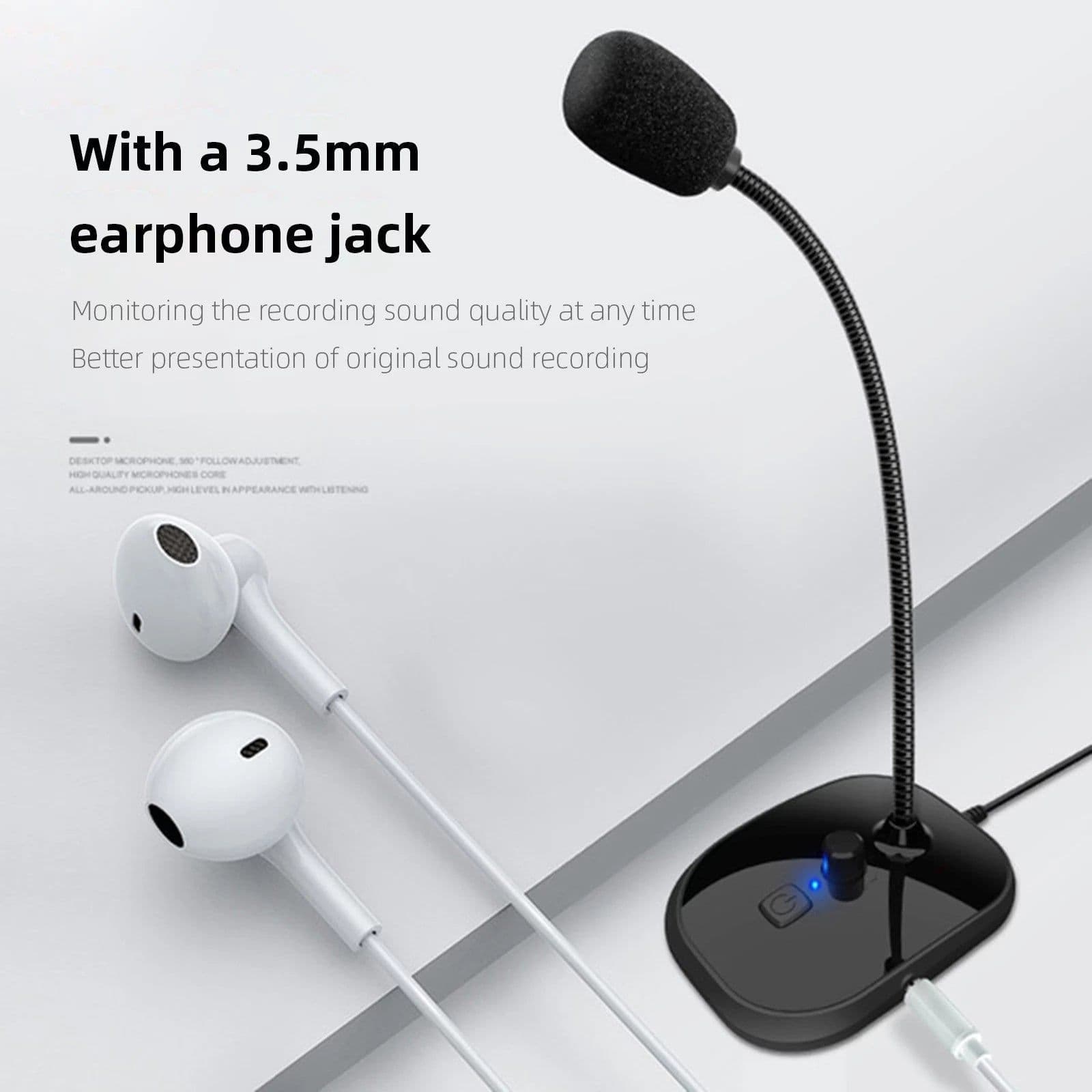 image-Gooseneck Computer Microphone USB Sound Card Monitor