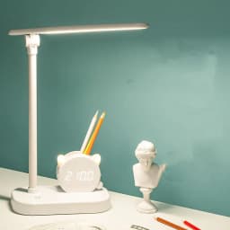 image-LED Eye Protection Desk Lamp Pen Holder With Clock