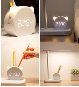 image-LED Eye Protection Desk Lamp Pen Holder With Clock