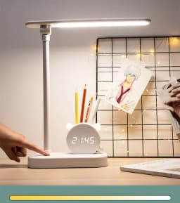 image-LED Eye Protection Desk Lamp Pen Holder With Clock