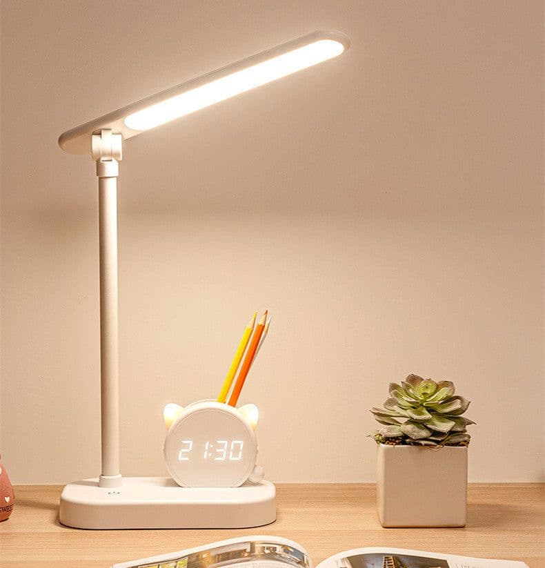 image-LED Eye Protection Desk Lamp Pen Holder With Clock