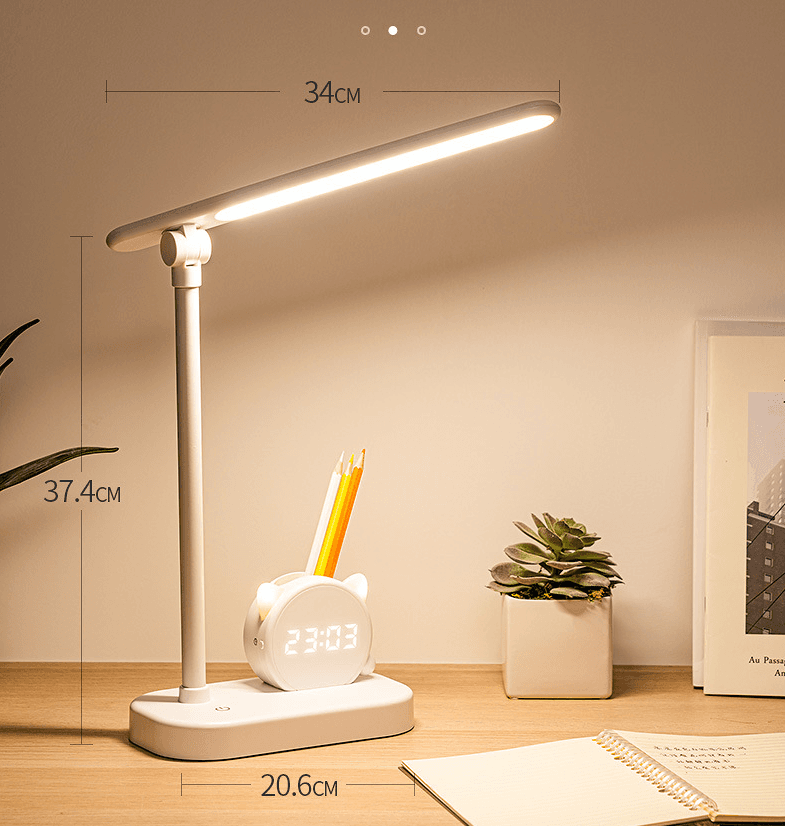 image-LED Eye Protection Desk Lamp Pen Holder With Clock