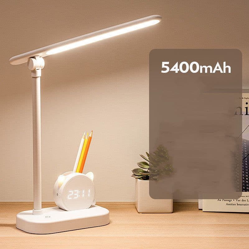 image-LED Eye Protection Desk Lamp Pen Holder With Clock