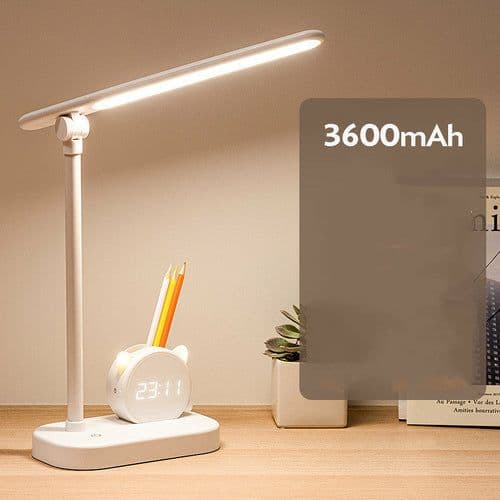 image-LED Eye Protection Desk Lamp Pen Holder With Clock