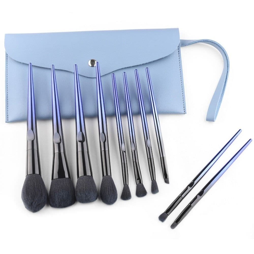 image-10 Pcs Makeup Brushes Navy Blue Premium Synthetic Hair Foundation