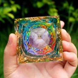 image-Handmade Amethyst Crystal Sphere Orgone Pyramid