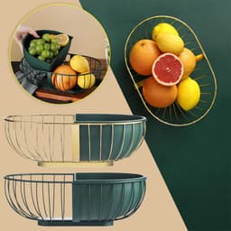 image-Metal Hollowed Out Fruit Vegetable Snack Tray Bowl Basket