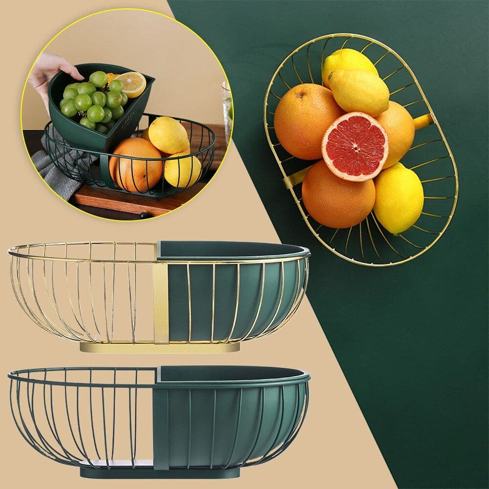 image-Metal Hollowed Out Fruit Vegetable Snack Tray Bowl Basket