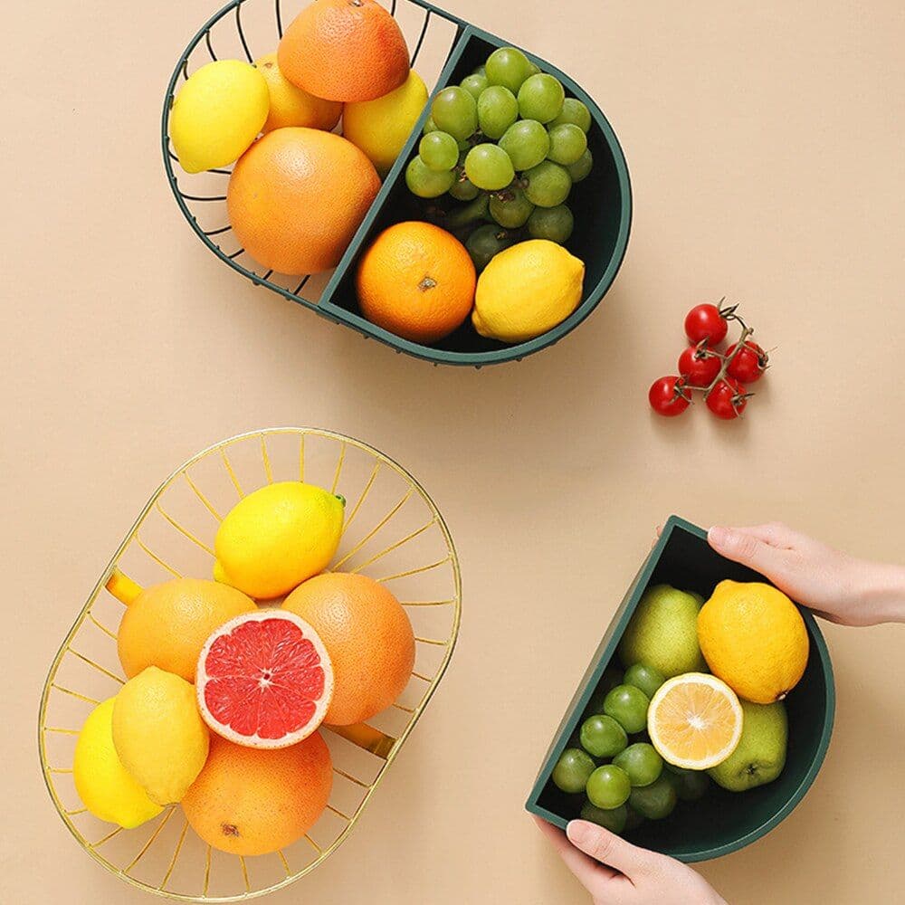 image-Metal Hollowed Out Fruit Vegetable Snack Tray Bowl Basket