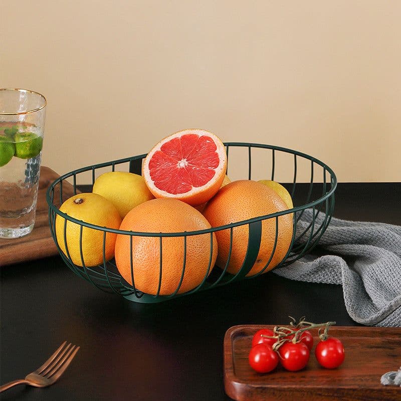 image-Metal Hollowed Out Fruit Vegetable Snack Tray Bowl Basket