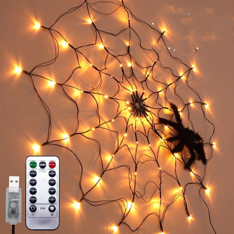 image-Halloween Led Spider Web String Light 5v Remote Control