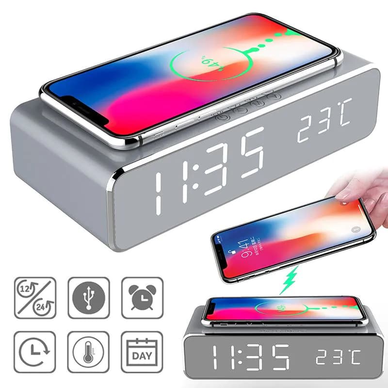 image-LED Electric Alarm Clock With Wireless Charger