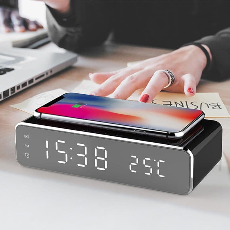 image-LED Electric Alarm Clock With Wireless Charger