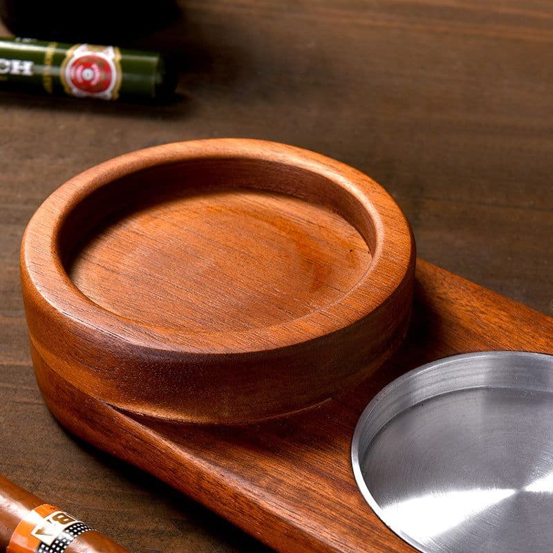 image-2 In 1 Wooden Ashtray Rustic Wood Whiskey Glass Cup Tray Cigar Holder