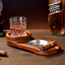 image-2 In 1 Wooden Ashtray Rustic Wood Whiskey Glass Cup Tray Cigar Holder