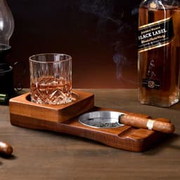 image-2 In 1 Wooden Ashtray Rustic Wood Whiskey Glass Cup Tray Cigar Holder