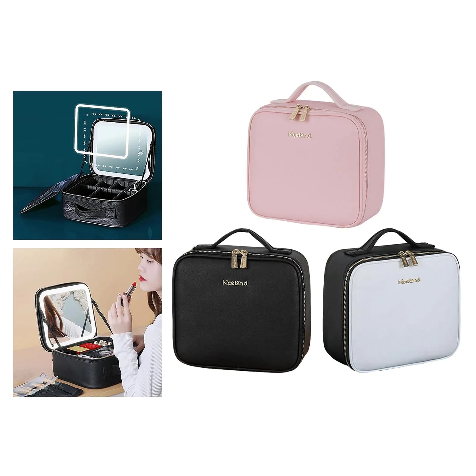 image-Fashion Travel LED Cosmetic Bag with Mirror for Toiletry Gift
