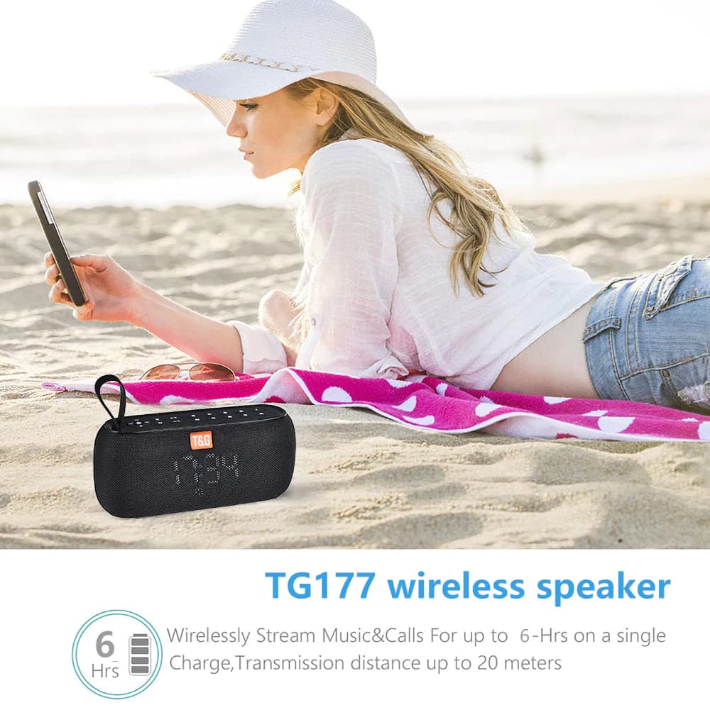 image-Wireless Bluetooth Speaker with Alarm Clock Temperature Display