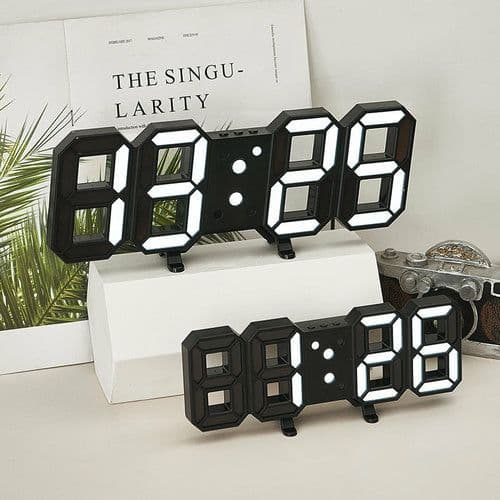 image-3D Remote Control Black LED Electronic Stand Wall Clock