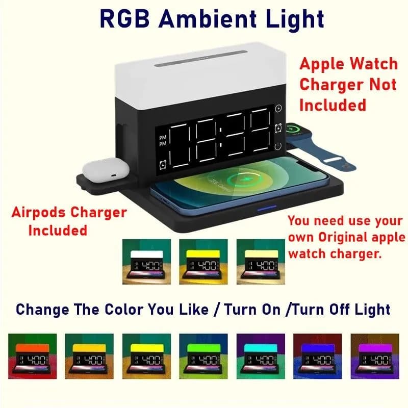 image-Night Light Alarm Clock Wireless Charger For Iphone 13 12 11 XS Pro