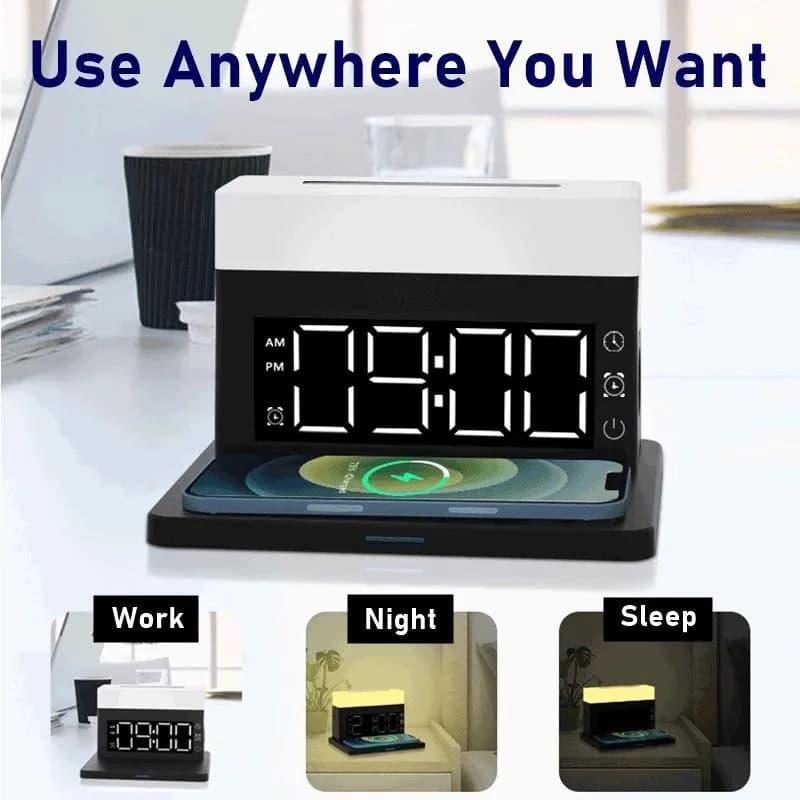 image-Night Light Alarm Clock Wireless Charger For Iphone 13 12 11 XS Pro