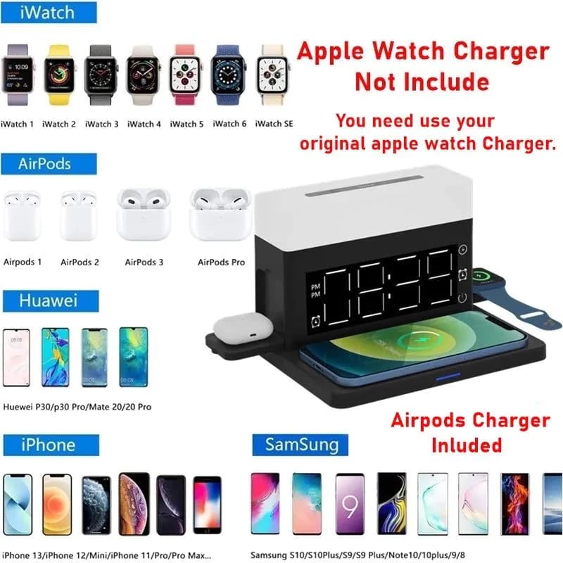 image-Night Light Alarm Clock Wireless Charger For Iphone 13 12 11 XS Pro
