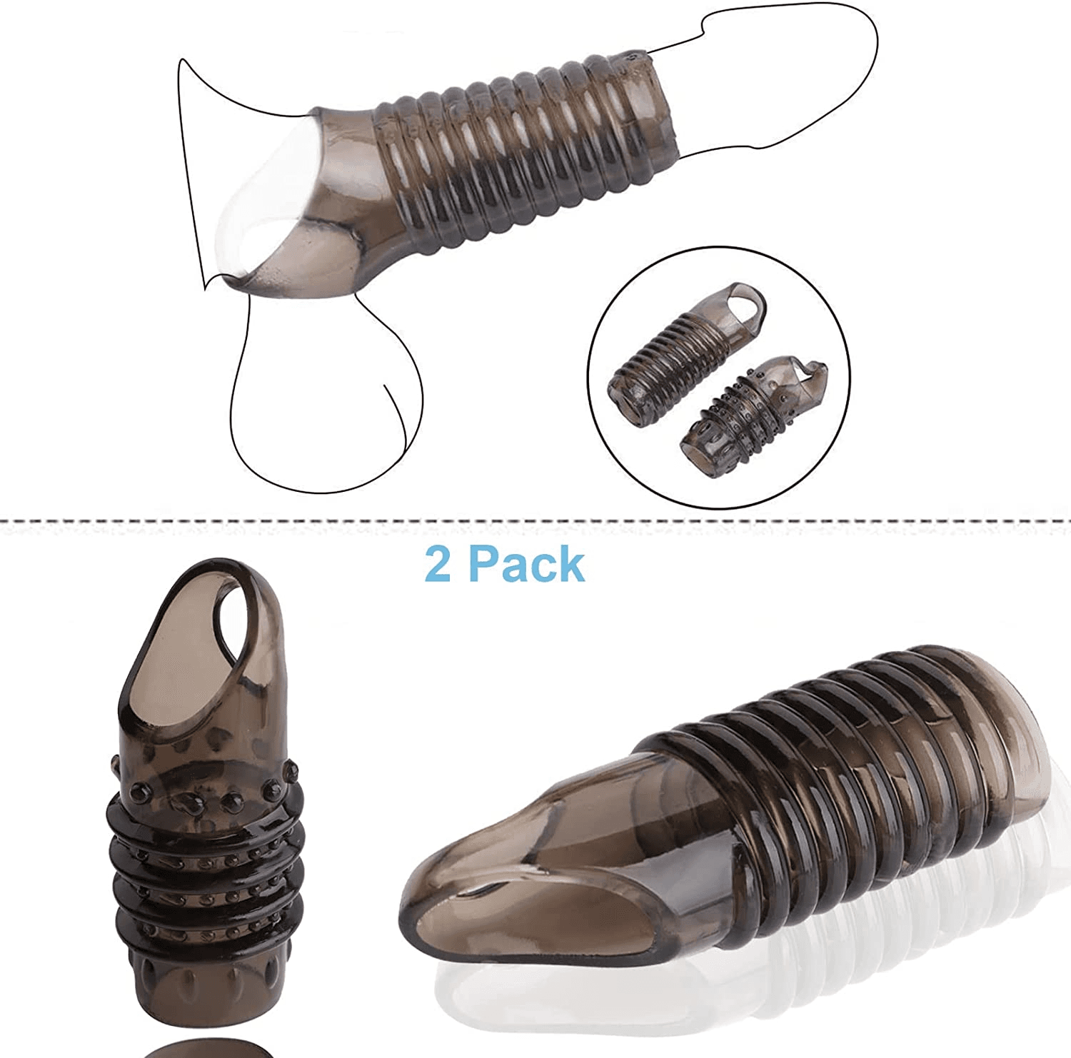 image-2PCS Reusable Cock Ring Glans Penis Enlarger Delayed Ejaculation