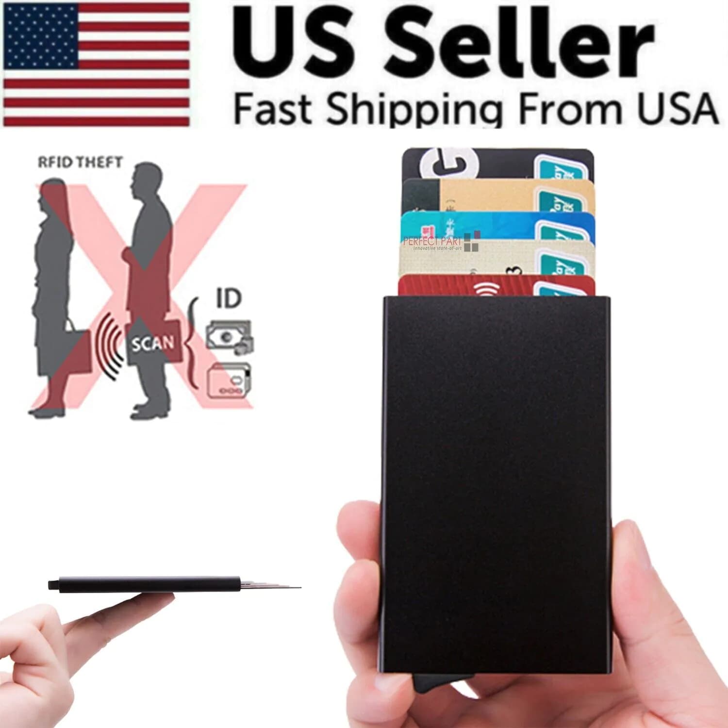 image-Mens RFID Blocking Slim Money Clip Carbon Fiber Wallet ID Credit Card