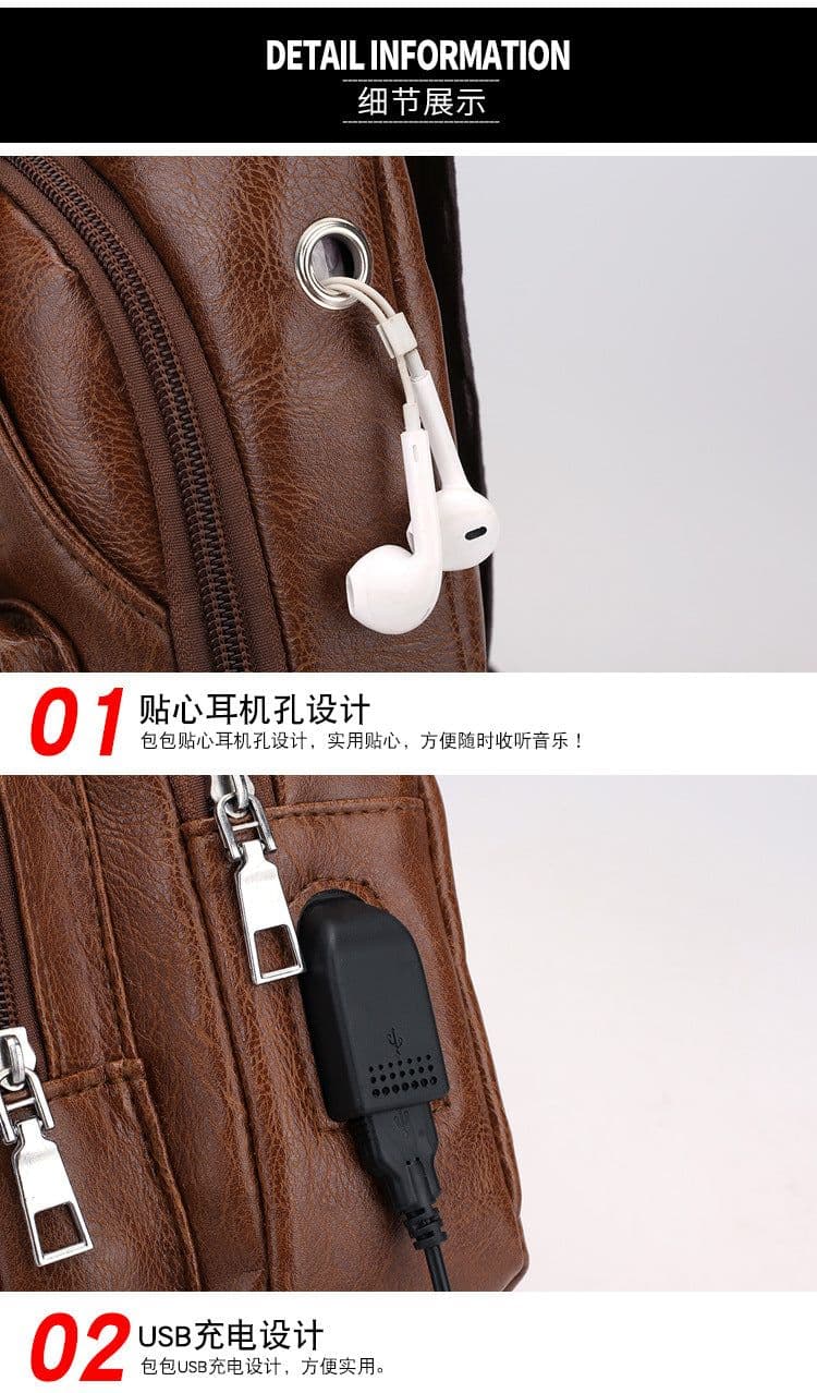 image-Wholesale USB men's chest bag portable rechargeable casual oblique bag outdoor sports pu chest bag one generation