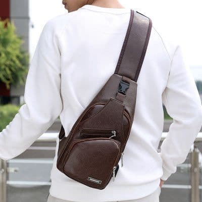 image-Wholesale USB men's chest bag portable rechargeable casual oblique bag outdoor sports pu chest bag one generation