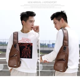 image-Wholesale USB men's chest bag portable rechargeable casual oblique bag outdoor sports pu chest bag one generation