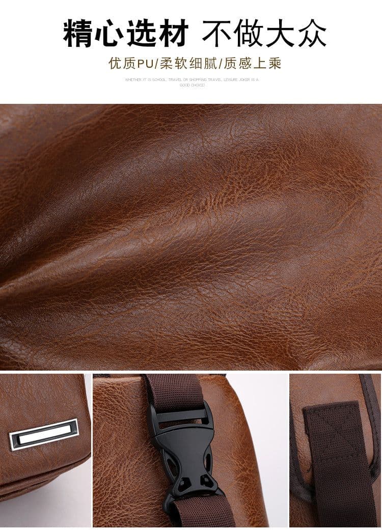 image-Wholesale USB men's chest bag portable rechargeable casual oblique bag outdoor sports pu chest bag one generation