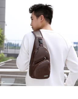 image-Wholesale USB men's chest bag portable rechargeable casual oblique bag outdoor sports pu chest bag one generation