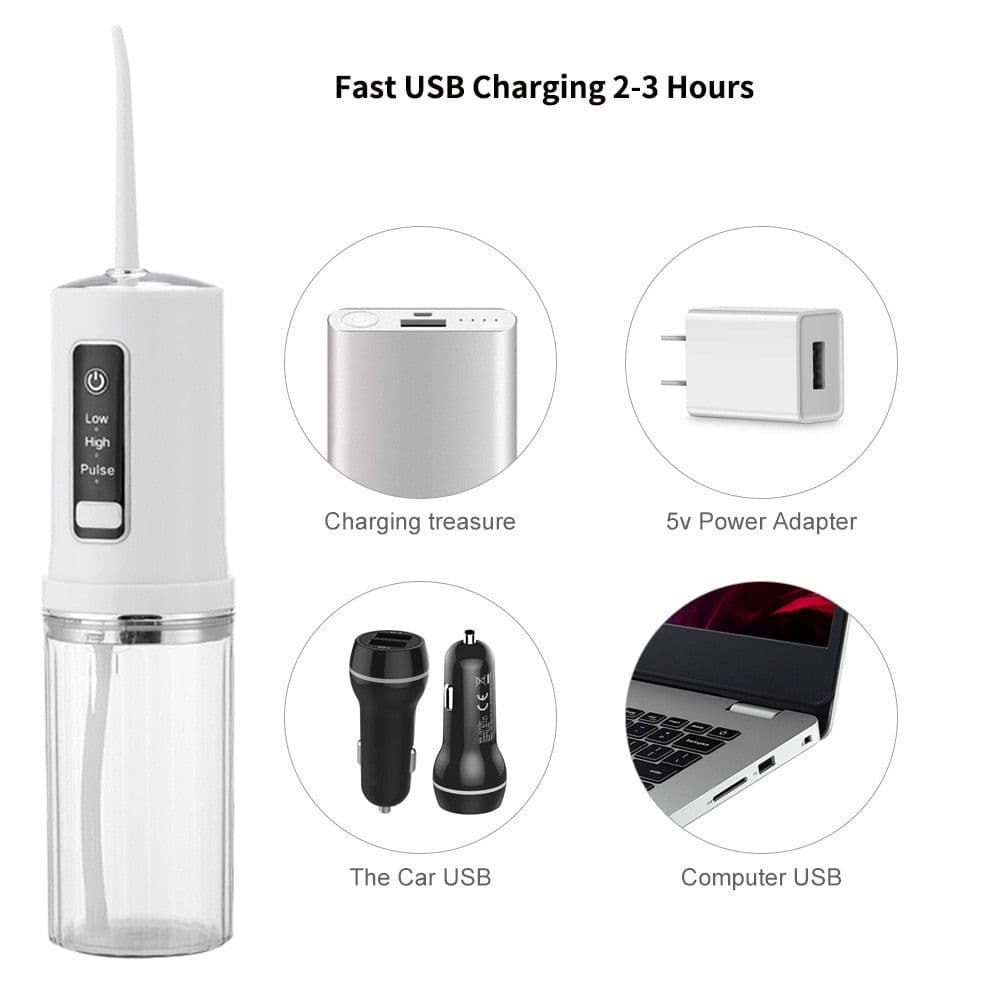 image-Electric Oral Irrigator Foldable Dental Water Jet Flosser USB 3 Mode