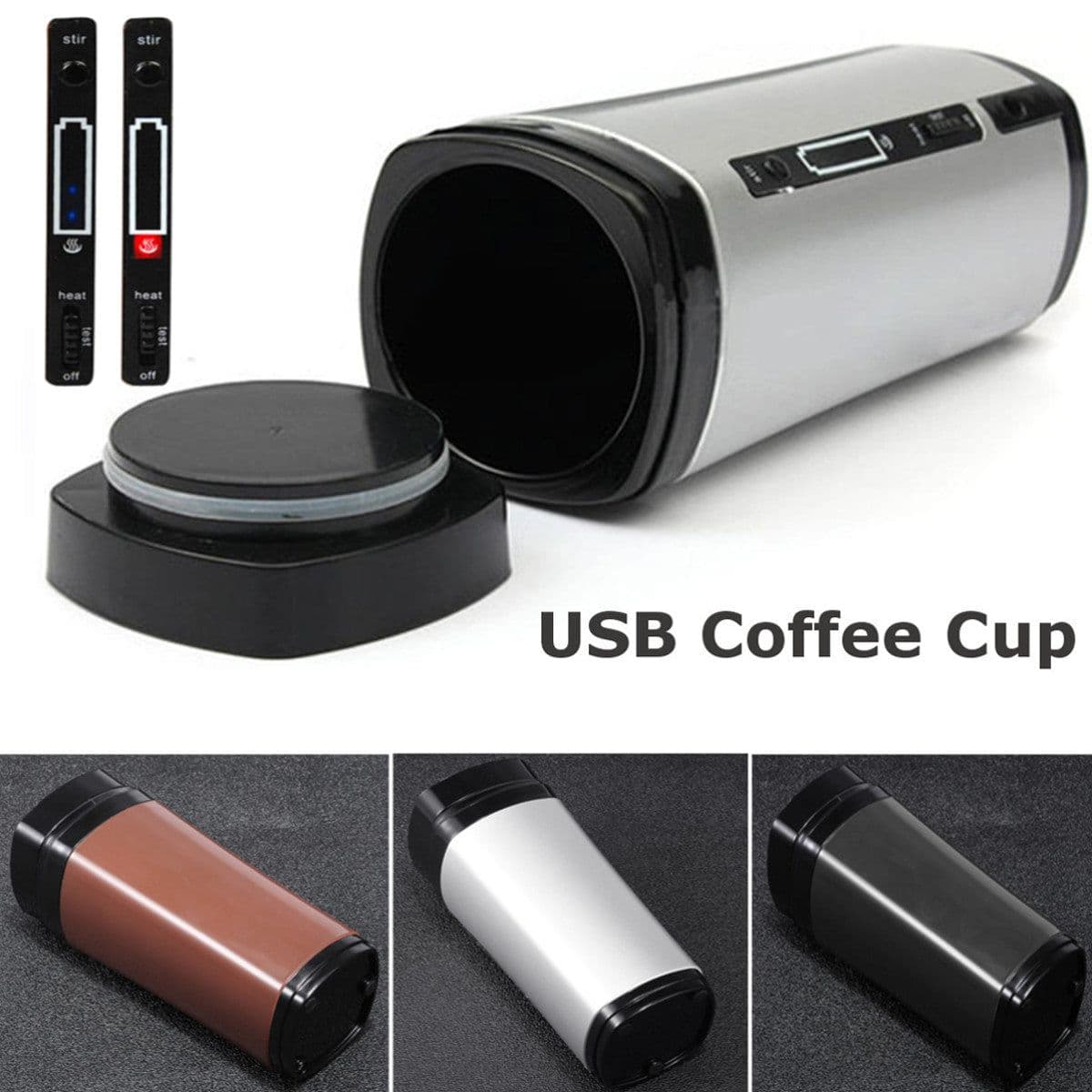 image-Auto Mixing Tea Coffee Cup Mug Warmer with Lid