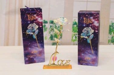 image-24K Luminous Color Gold Rose Flower Set