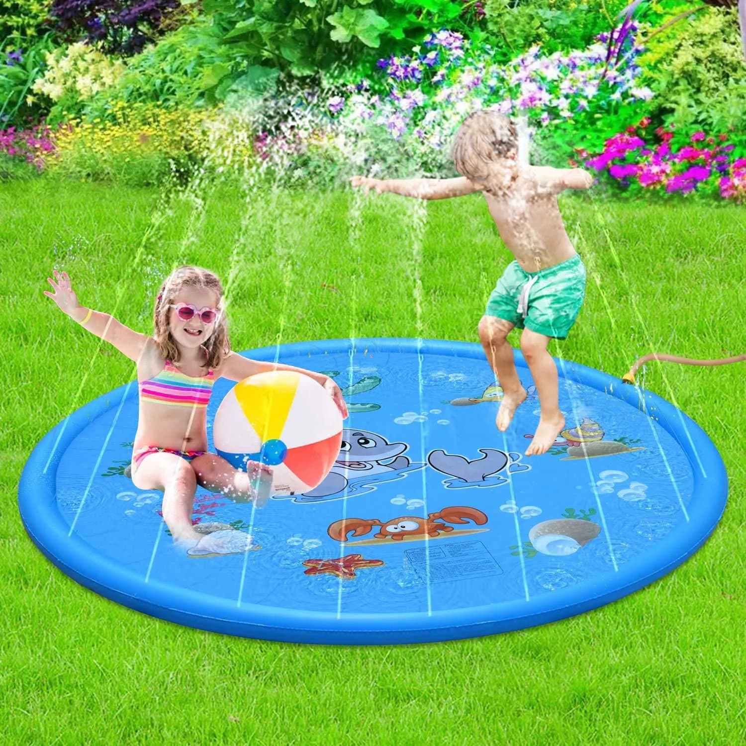 image-Durable Kid's Water Spray Pool Mat Splash Sprinkle Play Mat