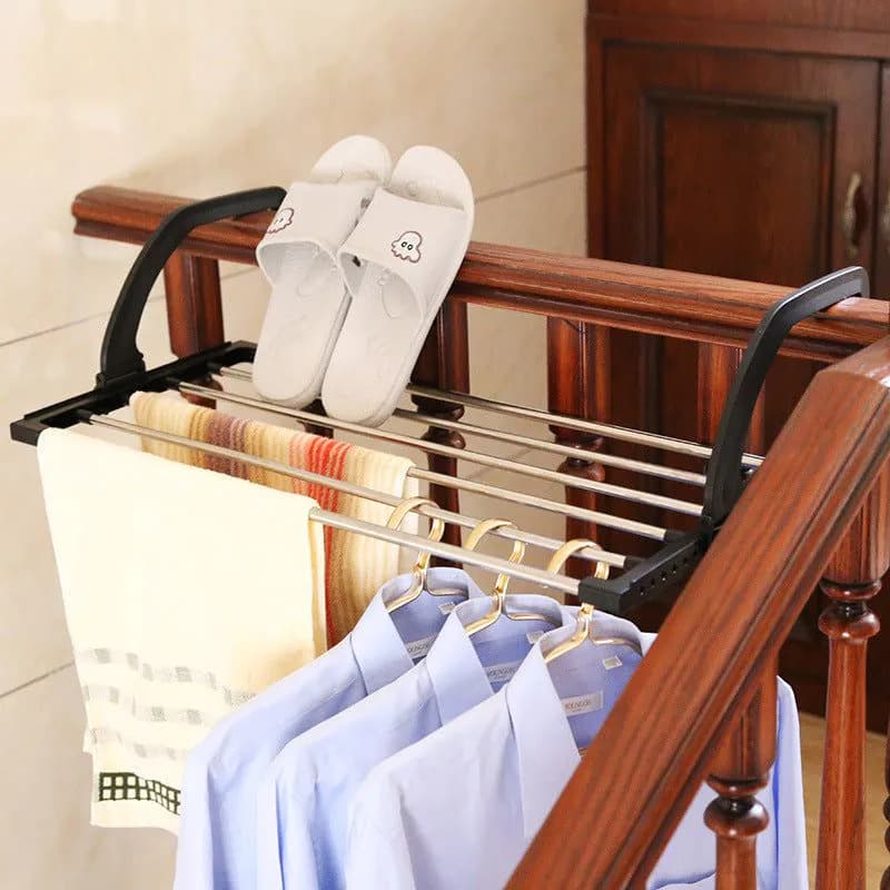 image-Stainless Steel Balcony Drying Rack Shoe Rack Portable Window Frame